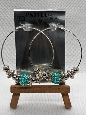 3For$20 Pastel Collection Teal Beaded Silver Fashion Hoop